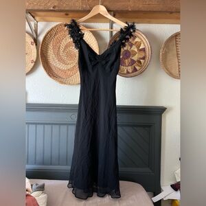 BCBGMaxAzria Silk Slip Dress With embellished ruffle Spaghetti Straps SZ 4 y2k